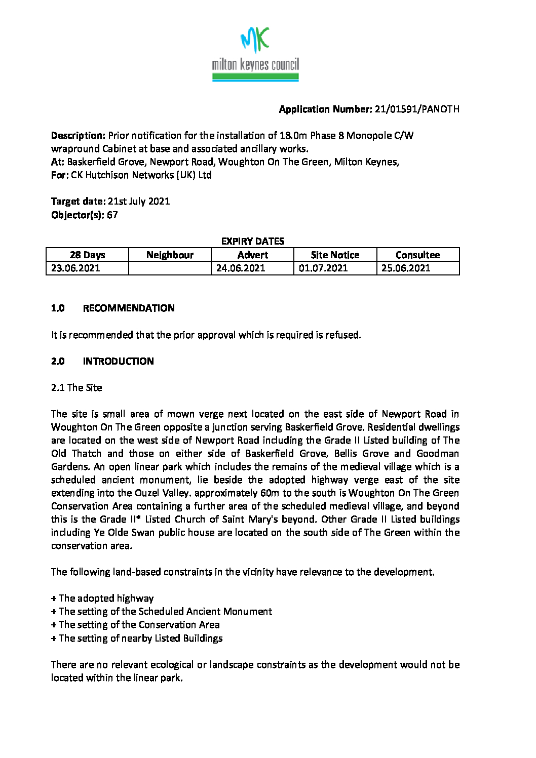 5G Mast Application Delegated Report – Old Woughton Parish Council