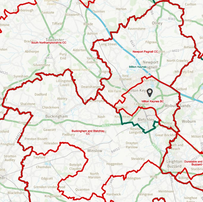 Proposed 2023 Milton Keynes Constituency Boundaries 